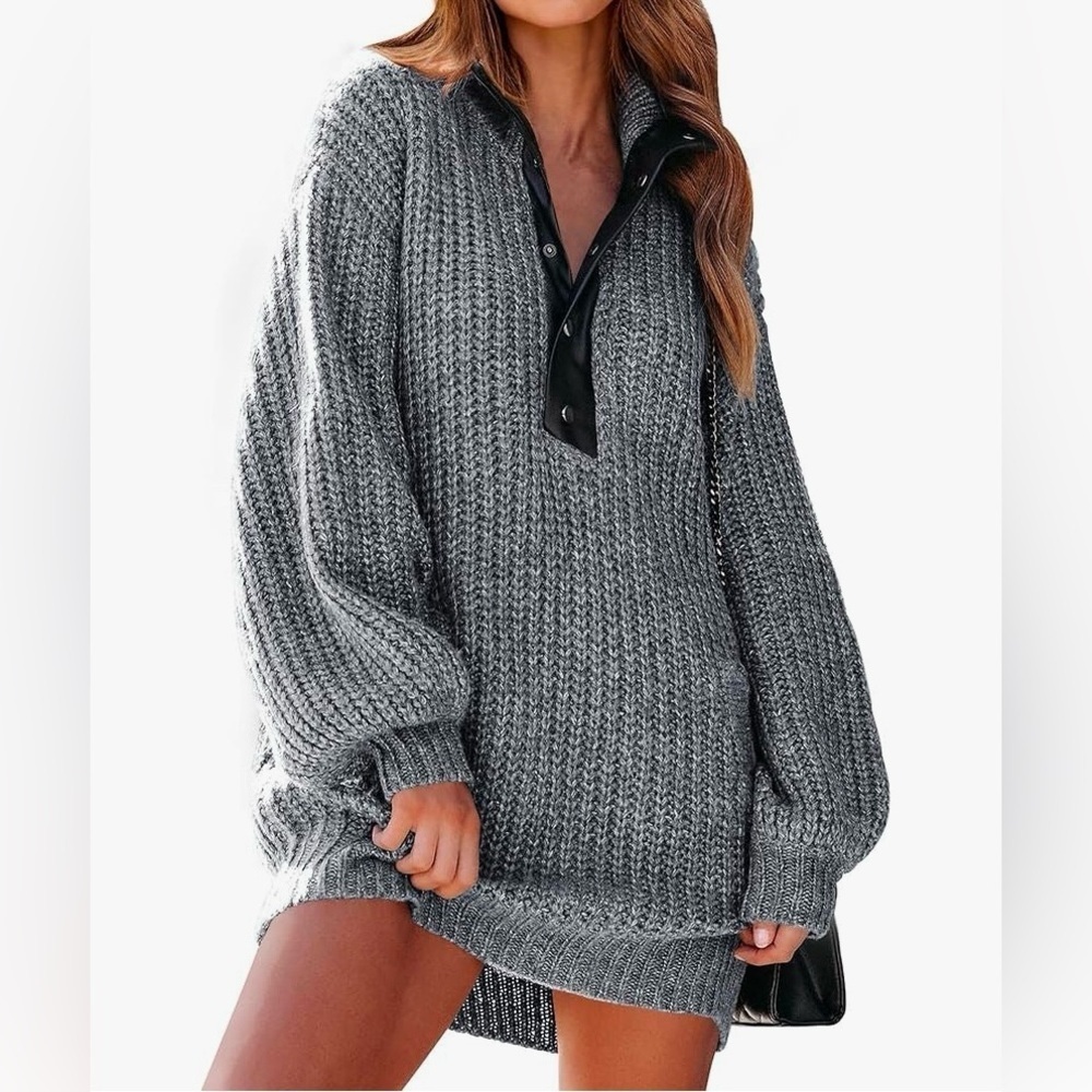 NWOT - VICI- Hello Cozy Pocketed Half Zip Pullover Sweater - Charcoal - Size XL